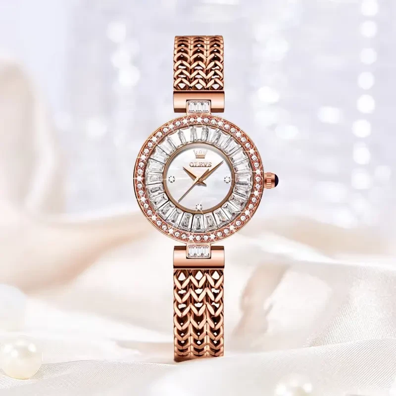 Olevs White Dial Rose Gold ladies Watch- 9959